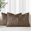 decorUhome Throw Pillow Covers 12x20 Inch Set of 2, Soft Plush Faux Wool Brown Solid Couch Pillow Covers, Accent Farmhouse Neutral Rectangle Pillow Cases for Sofa Bed Living Room