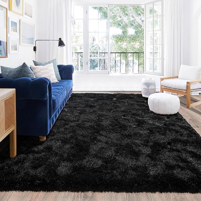 Rugs for Living Room 5x7, Soft Shaggy Modern Shag Black Area Rug for Bedroom, Upgrade Non-Slip Plush Fluffy Carpet for Kids Boys Girls Room Home Decor Aesthetic