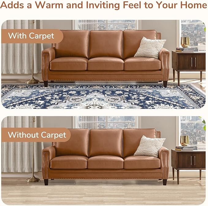 OPPODREAM Soft 8x10 Area Rugs for Living Room, Washable 8x10 Rugs for Bedroom with Non Slip Backing, Faux Cashmere Low-Pile 8 x 10 Carpet, Navy Blue & Gold