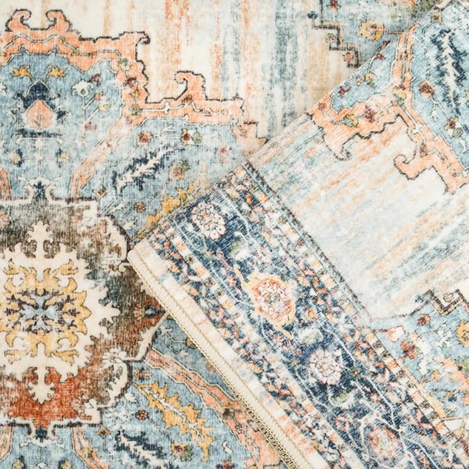 TOPRUUG Washable Runner Rug 4x12 - Hallway Runner Rug Kitchen Rugs and Mats Non Skid Washable Waterproof Carpet Runner for Living Room Bedroom Bathroom (Blue, 4X12)