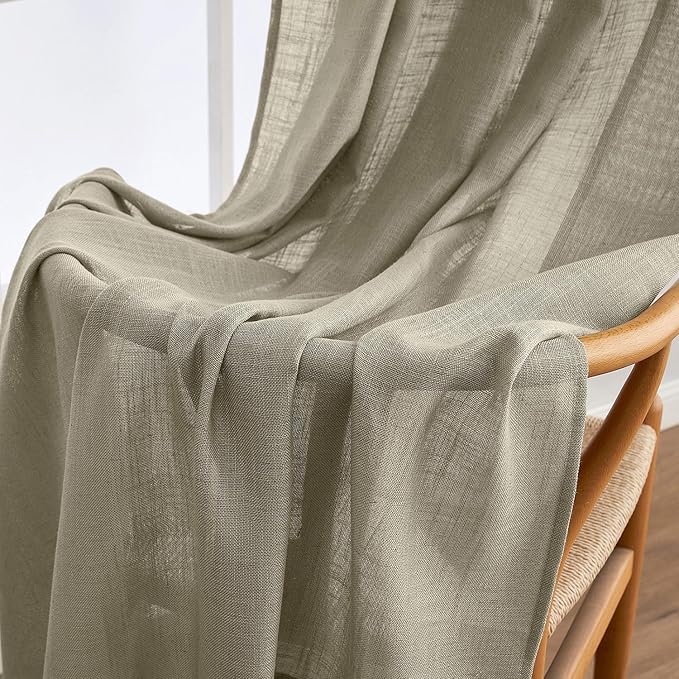 MIULEE Oatmeal Curtains 90 Inch Long 2 Panels for Bedroom Living Room, Soft Thick Textured Natural Window Drapes Light Filtering Back Tab Rod Pocket Burlap Look Decor