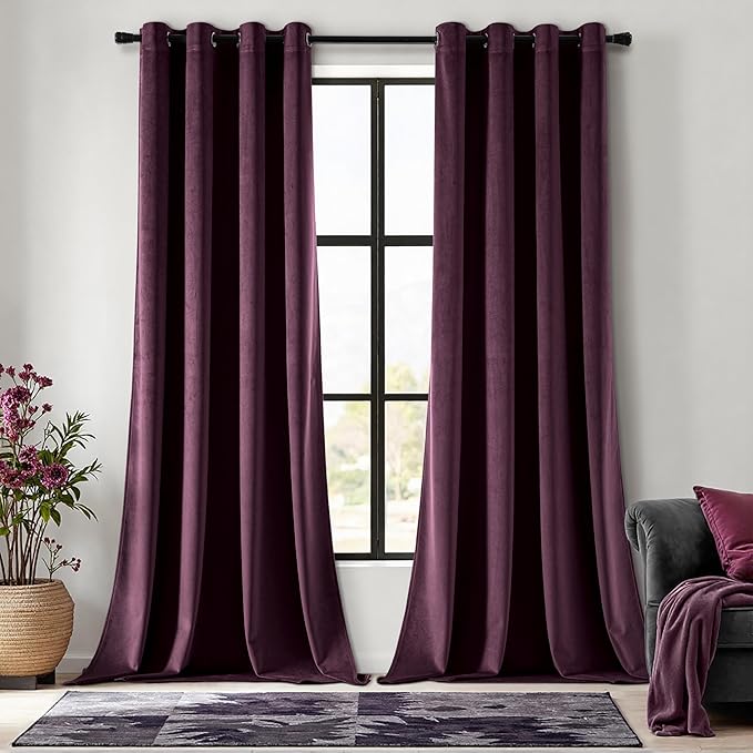 MIULEE Velvet Curtains Purple Orchid Elegant Grommet Thermal Insulated Soundproof Room Darkening Curtains/Drapes for Classical Living Room Bedroom Decor 52 x 108 Inch Set of 2