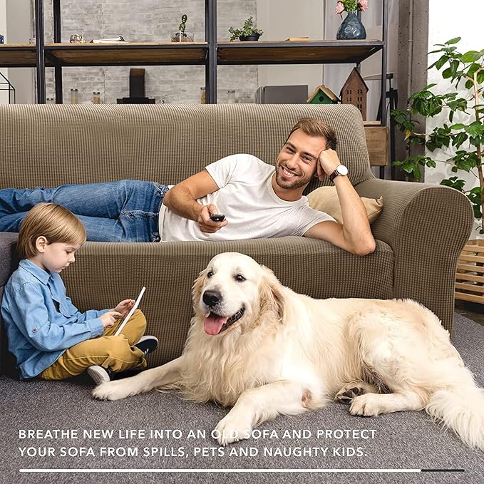 ZNSAYOTX Stretch Oversized Couch Cover Universal Sofa Covers for Living Room Dogs Pet Furniture Protector Spandex Extra Large Sofa Slipcovers with Anti Slip Foam Sticks (Brown, XL Sofa)