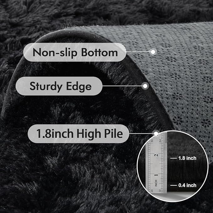 10x14 Ft Extra Large Shag Rugs for Living Room, Ultra Soft Fluffy Furry Area Rugs for Bedroom Indoor Floor, Aesthetic Carpet for Kids Home Decor (Black)