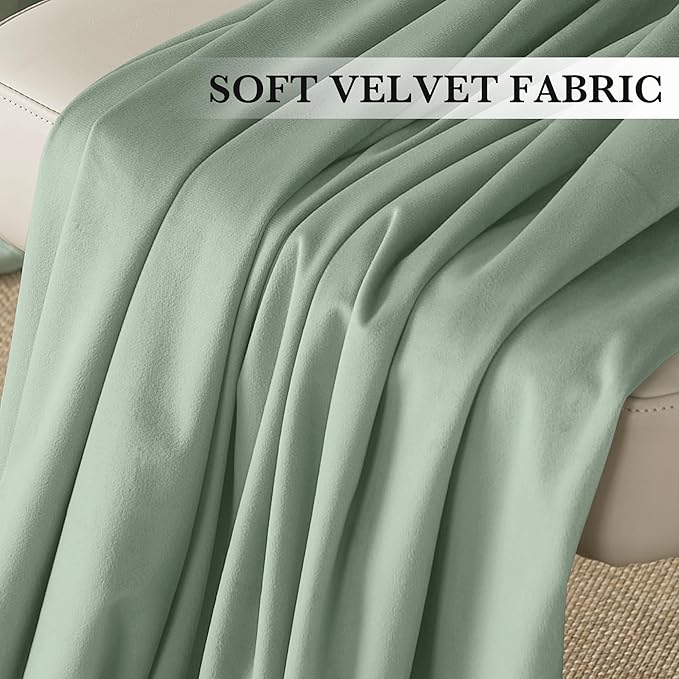 RYB HOME Mint Green Velvet Curtains 102 inches Long, Room Darkening, Floor-Length, Stylish Velvet Drapes with Hook Belt for Nursery Living Room Office, 52" W x L102 L, Auqa