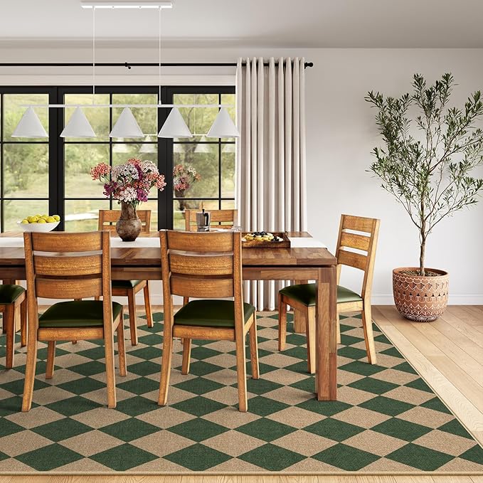 Lahome Colette Checkered Washable Rugs 8x10, Easy Jute Rug for Living Room Patio, Farmhouse Neutral Indoor Outdoor Carpet Non Slip Non Shedding Floor Carpet for Office Deck Backyard