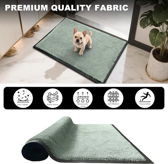 Mibao Dirt Trapper Door Mat for Indoor Outdoor, Waterproof All-Season, All-Weather Doormat, Heavy Duty Non-Slip Entrance Rug, Low Profile Absorbent Entrance Mat Carpet, 60" x 36", Green