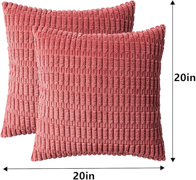 Pack of 2 Corduroy Decorative Throw Pillow Covers 20x20 InchSoft Boho Striped Pillow Covers Modern Farmhouse Home Decor for Sofa Living Room Couch Bed（Cranberry Red）