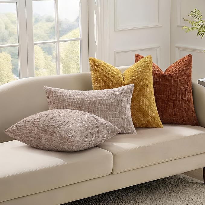 decorUhome Oatmeal Chenille Throw Pillow Covers 12x20 Set of 2 Textured Soft Cozy Slubby Couch Pillow Covers Modern Farmhouse Boho Decorative Pillow Cases for Bed Sofa Living Room
