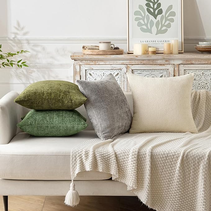 MIULEE Pack of 2 Couch Throw Pillow Covers 18x18 Inch Sage Green Modern Boho Accent Decorative Pillow Covers Soft Chenille Farmhouse Cushion Covers for Home Decor Bed Sofa Living Room