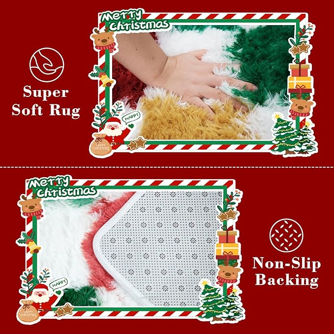 Checkered Area Rug 5x8 for Bedroom Living Room, Christmas Shag Rug Fuzzy Shaggy Bedside Carpet, Indoor Plush Floor Rugs for Kids Boys Girls Room Holiday Home Decor