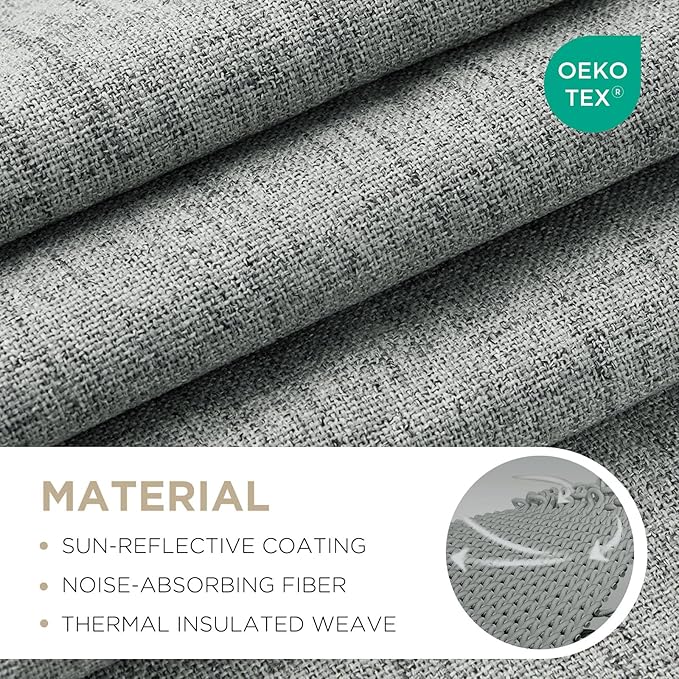 Joydeco Blackout Curtains for Bedroom - 100% Light Blocking 2 Panels Light Grey Drapes 42" W x 84" L, Thermal Insulated Room Darkening Curtains, Linen Textured for Living Room, Rod Pocket & Back Tabs