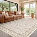 Beige Floral Washabel Area Rug for Living Room - 7x9 Non Slip Rugs for Dining Room Under Table, Bedroom Under Bed, Modern Farmhouse Décor Indoor, Low Pile Soft Geometric Carpet with Rubber Backing