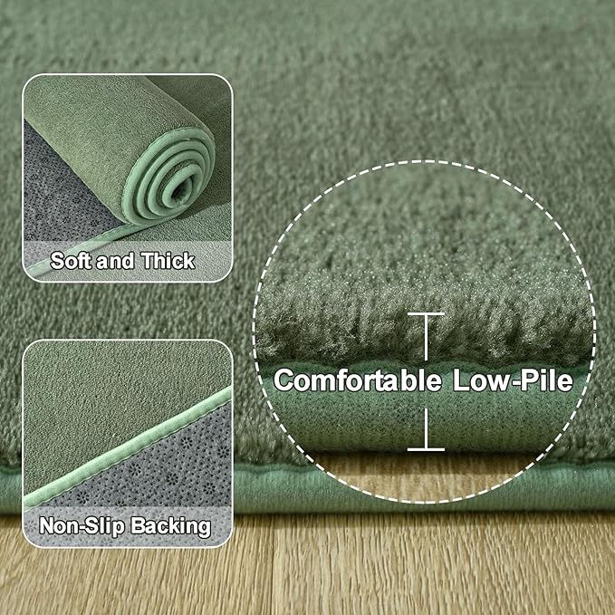 Amearea Modern Soft Hallway Runner Rug, 2x6 Fluffy Bedroom Bedside Rugs, Washable Long Runner Rugs for Hallway, Non Slip Memory Foam Rug Carpet for Entrance Kitchen Living Room Decor, Sage Green