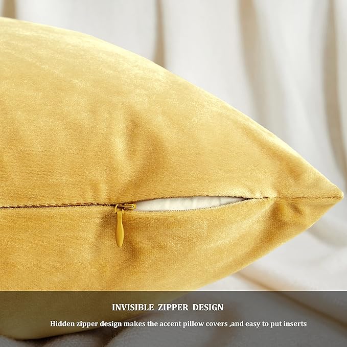 GIGIZAZA Decorative Couch Throw Pillow Covers,Set of 2 Yellow Square Pillow Cushion Covers 26x26,Pillow Cases Velvet Pillow Covers