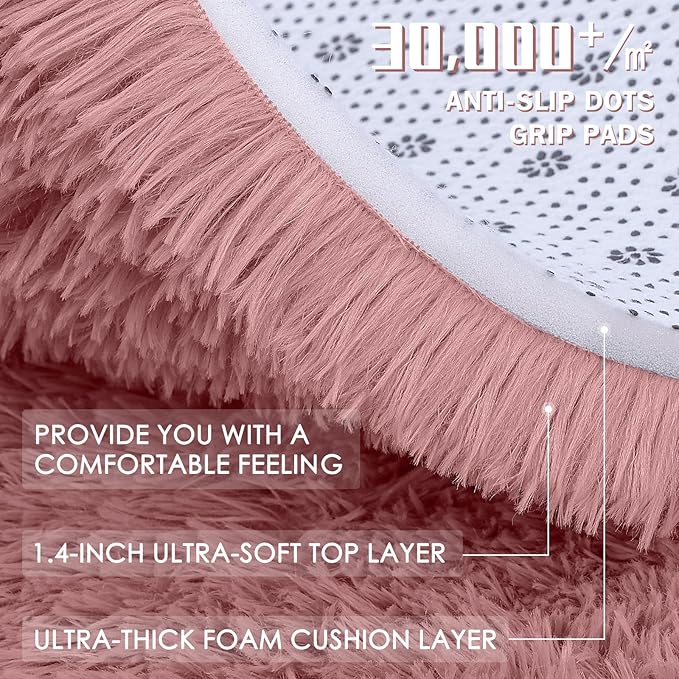 OLANLY 5x8 Machine Washable Large Area Rugs for Living Room, Bedroom, Soft Fluffy Shaggy Bedside Rug, Indoor Floor Carpet for Kids Girls and Boys, Dorms, Nursery, Home Decor Aesthetic, Pale Pink