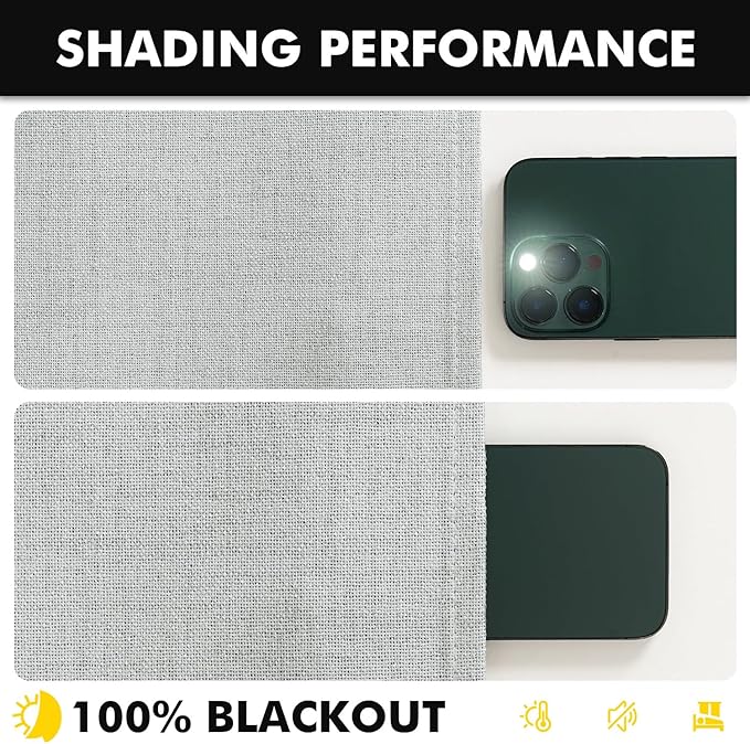 MIULEE 100% Blackout Linen Curtains for Bedroom, Grey Solid Luxury Decor Thermal Insulation Room Darkening Drapes for Living Room Nursery Back Tab Rod Pocket 42 x 96 Inches, 2 Panels
