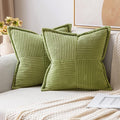 MIULEE Spring Decorative Throw Pillow Covers for Couch Bed Livingroom 18x18 Inch Set of 2 Green Boho Accent Throw Pllows Broadside Striped Patchwork Soft Corduroy Summer Pillowcases