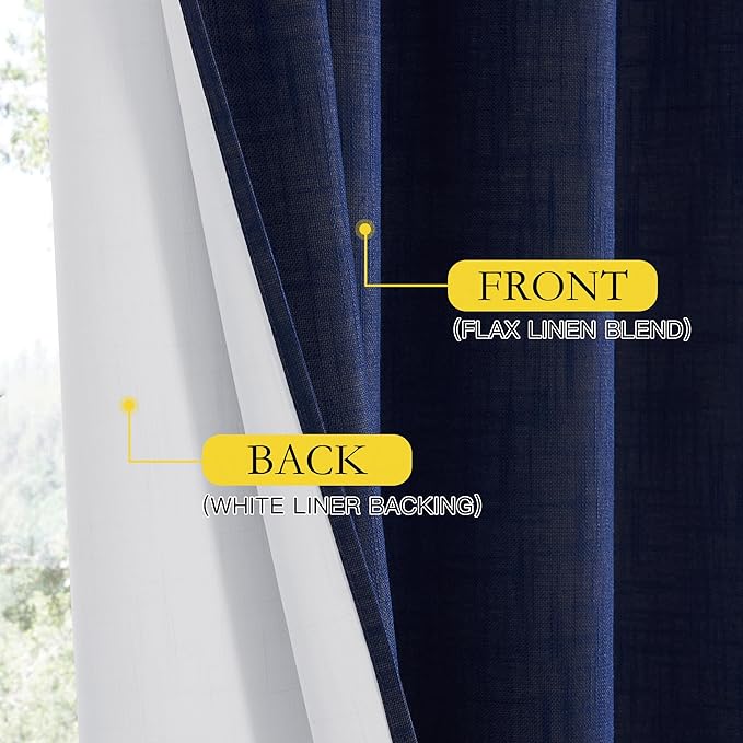 NICETOWN Vintage Open Linen Weave Flax Thermal Curtains, 100% Blackout Curtains 90" Long for Dining Room, Soundproof Window Treatment Drapes for Hall Room, Black, 42" Wide Per Panel, Set of 2