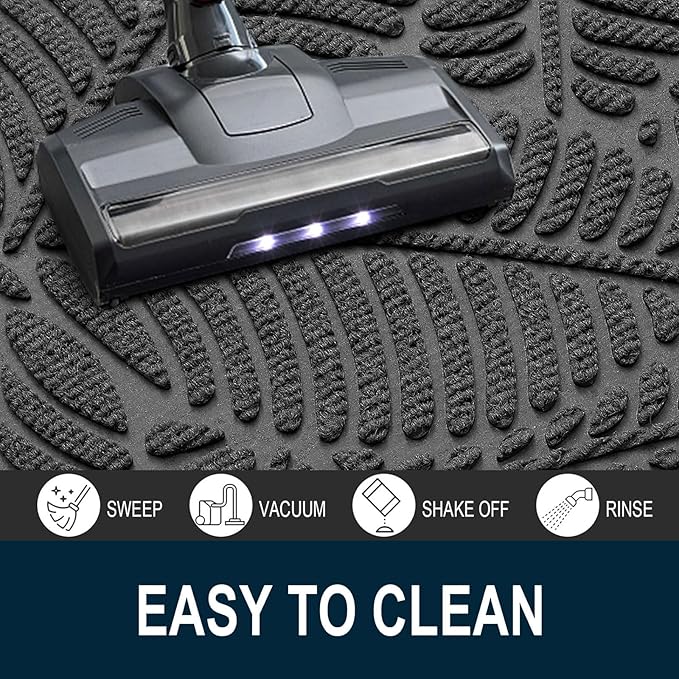 Colorxy Waterproof Doormat, Sturdy Natural Rubber Front Indoor Mat, Non Slip Low Profile Outdoor Door Mats, Stain and Fade Resistant Floor Mats, Easy Clean Patio Entry Mat, 36''x24'', Light Grey