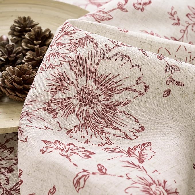 jinchan Lined Linen Blend Curtain Floral Curtains for Living Room 96 Inches Long Farmhouse Red Flower Printed Curtain Rod Pocket Back Tab Peony Patterned Drapes Curtains Set 2 Panels