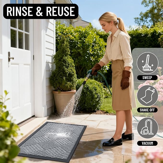 OLANLY Front Door Mat Outside Entrance 47x23, Absorbent, Heavy Duty Sturdy Natural Rubber Doormat Indoor Outdoor, Stain Fade Resistant, Non-Slip Low Profile Floor Mat Entryway, Charcoal Gray Diamond