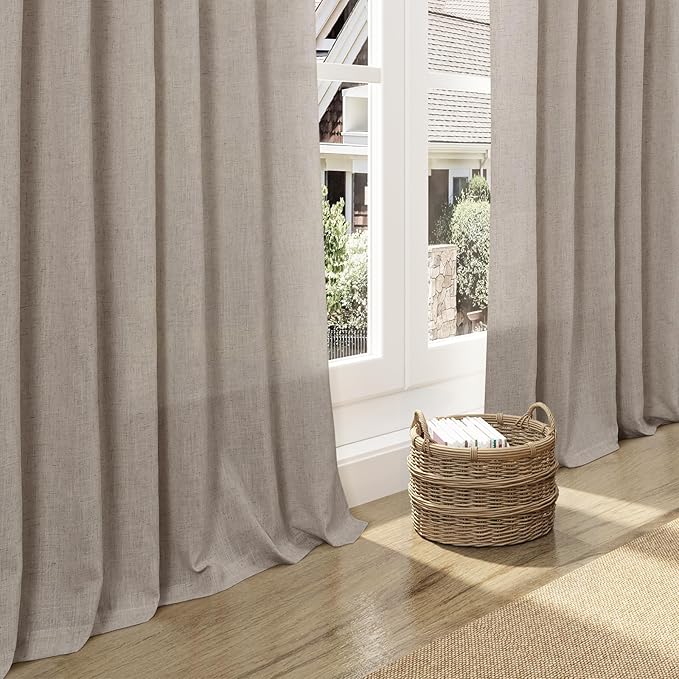 Nanspring Extra Long 120 Inch Curtains for Living Room Ecru Flax Linen Light Filtering Semi Sheer Curtain Back Tab Rustic Decor Boho Burlap Floor to Ceiling High Window for Bedroom 52x120, 2 Panels
