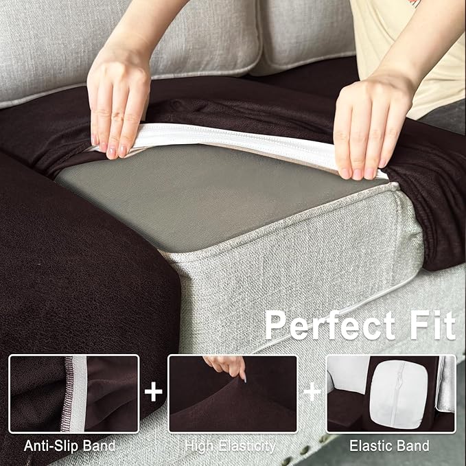 Leather Look Couch Cushion Covers Sofa Seat Slipcovers Sets Couches Furniture Protector for Sectional Armchair Loveseat Pets Kids Stretch Spandex Fabric (2 Cushion Loveseat, Chocolate)