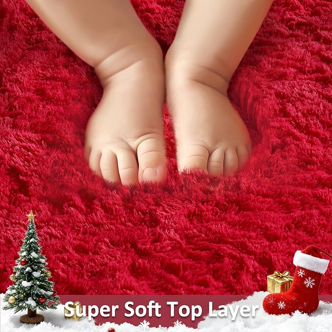 Ophanie Red Rugs for Bedroom Living Room, Fluffy Fuzzy Furry Carpet, Plush Soft Shaggy Bedside Indoor Floor 4x6 Area Rug for Kids Girls Boys Baby Teen Dorm Nursery Home Decor Aesthetic