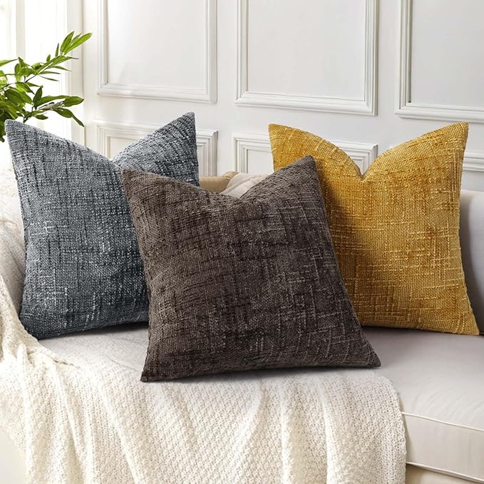 decorUhome Dark Grey Chenille Euro Sham Throw Pillow Covers 26x26 Set of 2 Textured Soft Cozy Slubby Couch Pillow Covers Modern Farmhouse Boho Decorative Pillow Cases for Bed Sofa Living Room