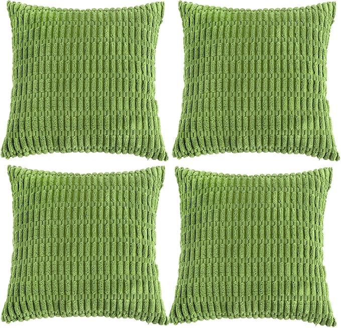 Fancy Homi 4 Packs Boho Lime Green Decorative Throw Pillow Covers 16x16 Inch for Couch Bed Sofa, Rustic Modern Farmhouse Home Decor, Soft Plush Corduroy Cute Square Cushion Case 40x40 cm