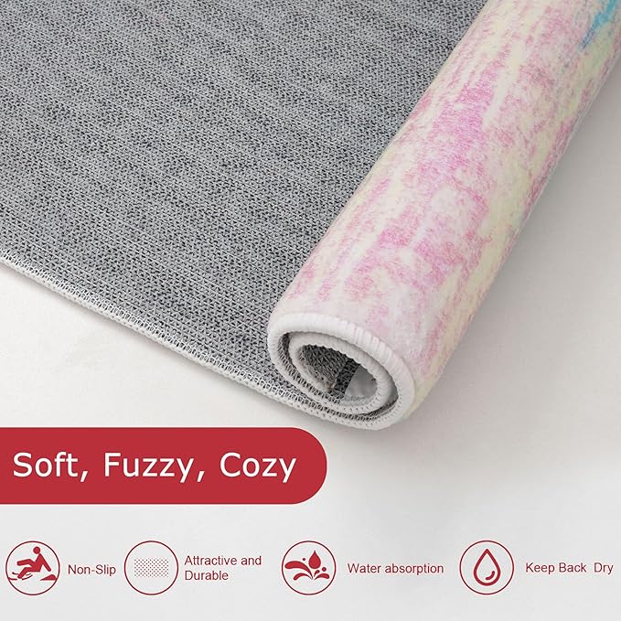 KOZYFLY Modern Abstract Runner Rug 2x6 Multi Pink Runners for Hallways Kitchen Rug Non Slip Washable Carpet Rug Runner Laundry Mat with Soft Low Pile for Entryway Bathroom Bedroom Kitchen