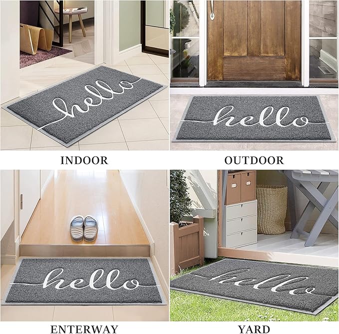 BeneathYourFeet Door Mat (36"x24",Grey) Welcome Mat Low Profile Front Doormat Indoor Outdoor Door Non Slip Rugs for Entryway, Patio, High Traffic Areas