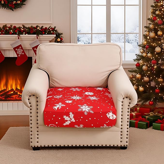 Smiry Printed Couch Cushion Covers, Stretch Soft Couch Covers for Sofa, Washable Non-Slip Sofa Slipcover Furniture Protector for Indoor and Outdoor (1 Pack, Red)