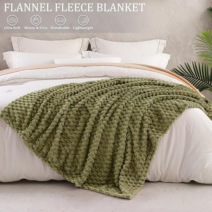 Exclusivo Mezcla Fleece King Blanket for Bed, Extra Large Fuzzy Olive Green Bed Blankets, Soft Cozy Plush Sofa Throws for All Seasons, 90x104 Inches