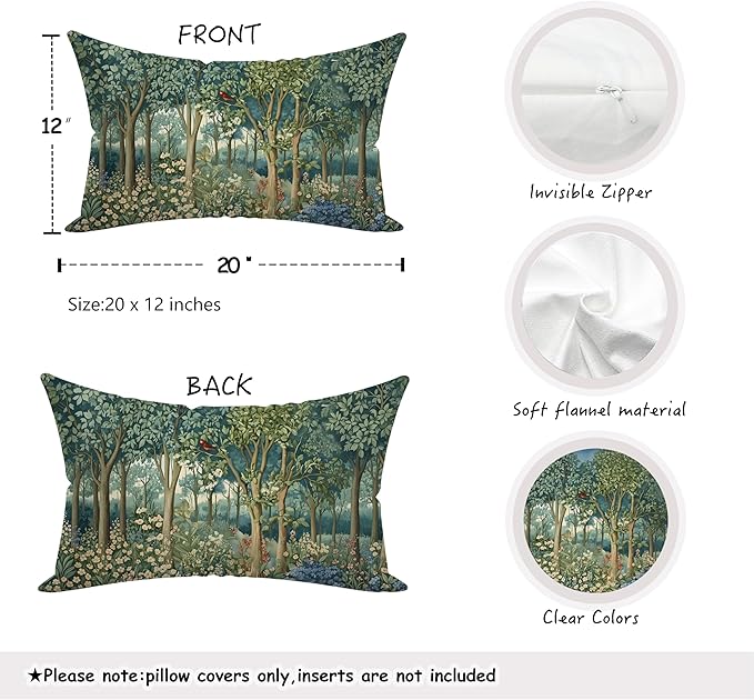 Rustic Spring Forest Pillow Covers 20x12 Double-Sided, Cottagecore Forest Nature Botanical Wildflower Decorative Throw Pillow Covers for Sofa Bed Bedroom Living Room Set of 2
