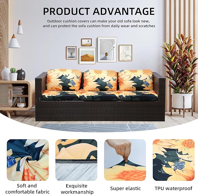 Outdoor Cushion Covers Set,8PCS Patio Furniture Couch Seat Slipcovers, Replacement for Sofa Sectional Chair(Cover，Only)
