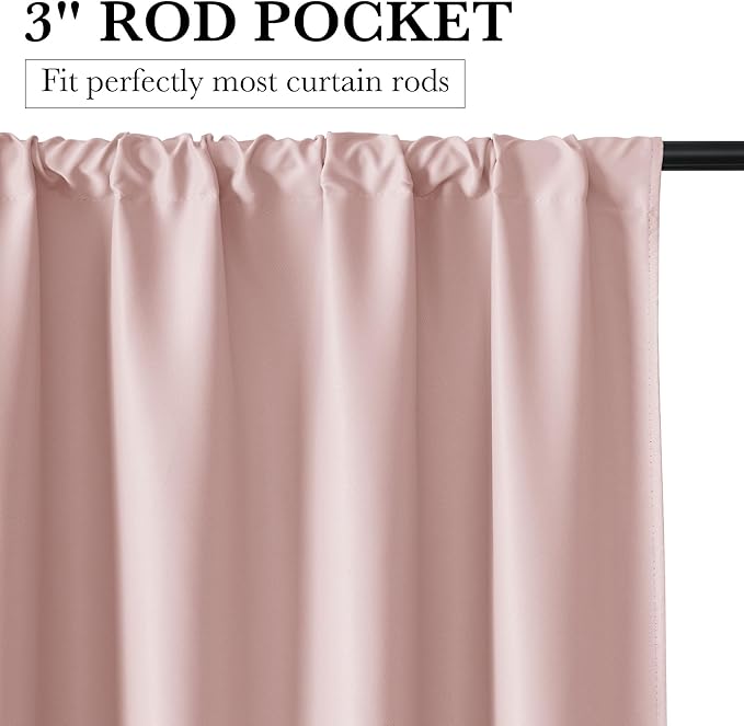 RYB HOME 100% Blackout Basement Curtains 24 inches Long, Heat & UV Blocking Total Room Darkening Noise Reducing Curtains for Bathroom RV Campers, Baby Pink, 2 Panels Set