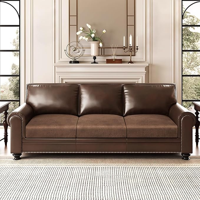 Leather Look Couch Cushion Covers Sofa Seat Slipcovers Sets Couches Furniture Protector for Sectional Armchair Loveseat Pets Kids Stretch Spandex Fabric (3 Cushion XL Sofa, Brown)