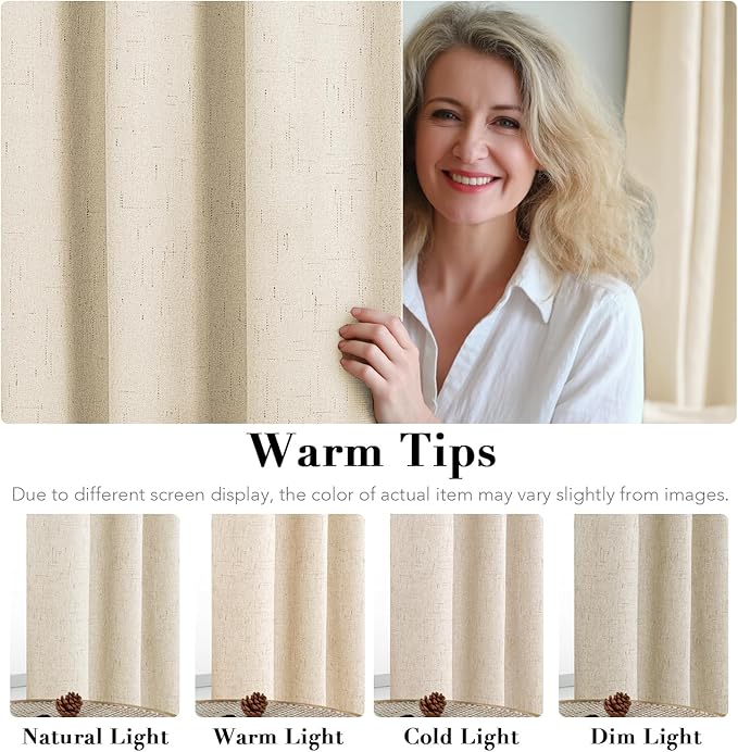 H.VERSAILTEX Linen Blackout Curtains Durable Thick Textured Linen Look 100% Blackout Patio Door Curtain Anti Rust Grommet Extra Wide Sliding Door Curtain Panel, Bleached Sand, W100 x L96 inch