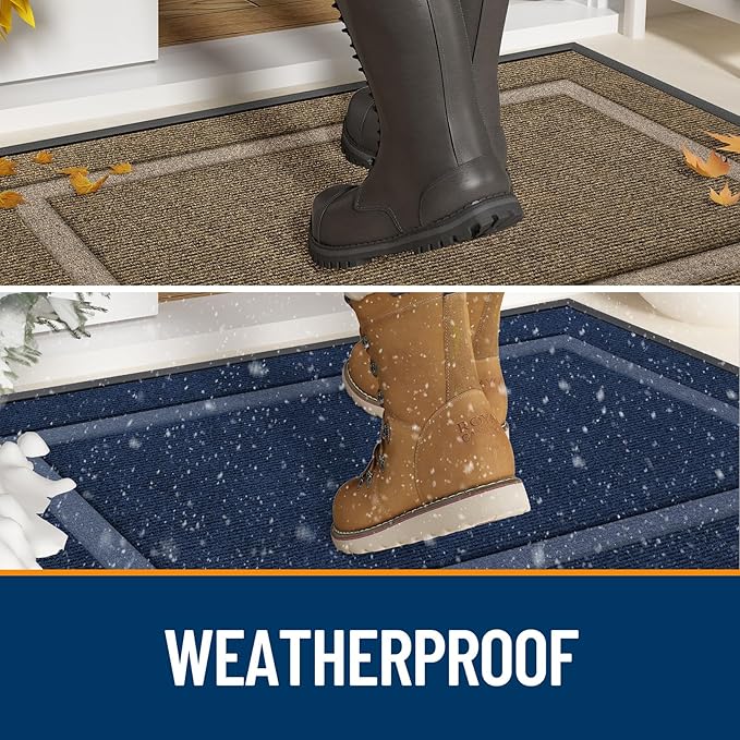 OLANLY Front Door Mat Indoor Outdoor Entrance, Waterproof All-Season, All-Weather Doormat, Sturdy Natural Rubber, Low Profile, Easy Clean Patio Porch Entryway Mat, 47x23, Classic Gray