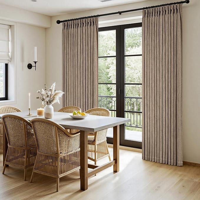 MIULEE Pinch Pleated Thick Linen Curtains 102 Inches Long 2 Panels for Living Room Bedroom, Linen Texture Pleat Drapes Memory Trained Light Filtering Brown Country Farmhouse Burlap Curtains with Hooks
