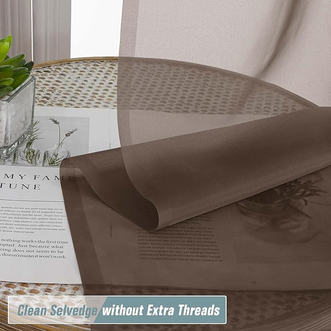 Chocolate Sheer Curtains 63 Inch Length 2 Panels, Voile Sheer Curtain for Living Room, Breathable Light Filtering Modern Window Treatments, Soft Fabric Dual Rod Pocket Drapes, 2x42Wx63L Inches