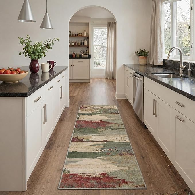 Area Rugs 5x7 for Living Room Bedroom, Modern Abstract Machine Washable Rug, Large Soft Low Pile Floor Carpet with Non Slip Backing for Dining Room, Moss Green