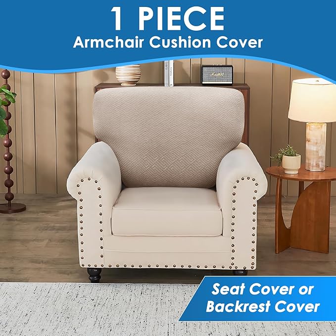 XINEAGE Couch Cushion Covers Seat Cushion Cover Thick Stretch Sofa Slipcovers 1 Piece Individual Couch Covers with Elastic Bottom(Single Seat Cushion/Backrest,Khaki)