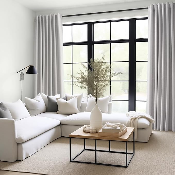 Extra Wide Total Blackout 96 Inch Curtains 72 Inches Wide for Living Room Grey Beige Pleat Linen Blackout Curtain for Large Window Treatment Privacy Thermal Drapes Rod Pocket(72"W x 96"L 1 Panel)