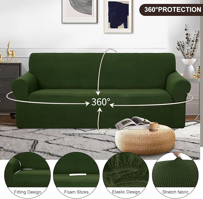 U-NICE HOME Oversized Stretch Sofa Slipcover, Soft Jacquard Fabric Couch Cover, Pet Friendly Furniture Protector, Bronze Green