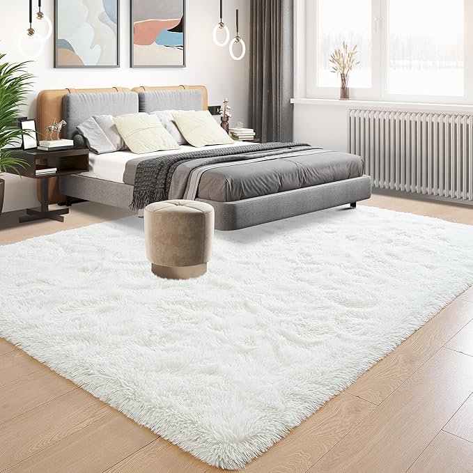 Tepook Super Soft Fluffy Rugs for Living Room, Area Rugs 8x10 for Bedroom, Modern Shaggy Rug Fuzzy Carpets for Kids, Plush Indoor Nursery Home Decor Rug with Non-Slip Bottom, Cream White