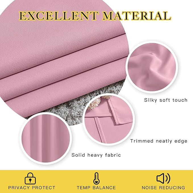 NICETOWN Crystal Pink Curtain Panels for Dining Room - Triple Weave Thermal Insulated Grommet Window Draperies and Curtains for Bedroom (Set of 2 Panels, 52 x 54 inches in Crystal Pink)