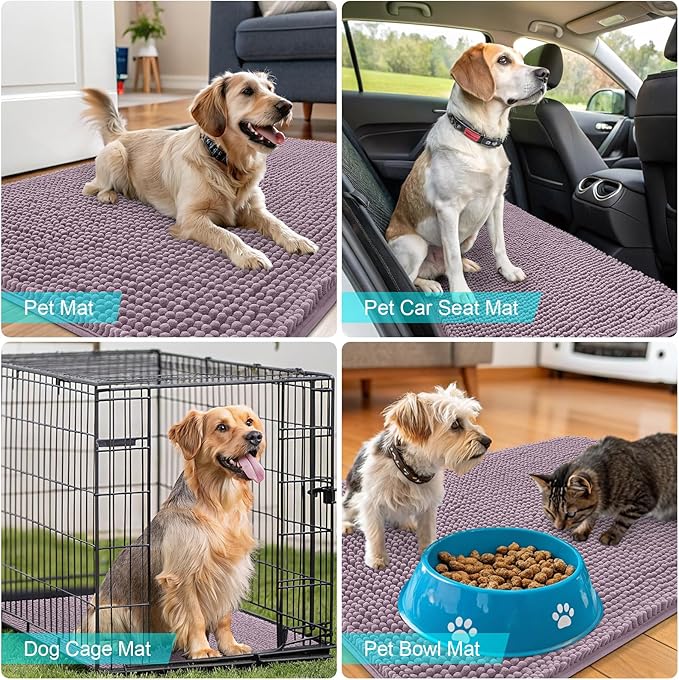 OLANLY Dog Door Mat for Muddy Paws 59x24, Absorbs Moisture and Dirt, Absorbent Non-Slip Washable Doormat, Quick Dry Chenille Mud Mat for Dogs, Entry Indoor Entryway Carpet for Inside Floor, Deep Plum